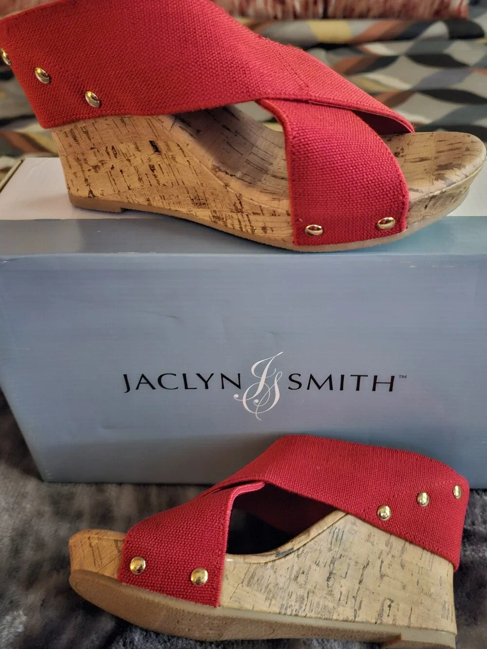 Jaclyn Smith Red, Black and Blue Cork-Platform Wedge Sandals $20 Each